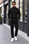 Men'S, Black, Classic, Comfortable Fit, Stand-Up Collar, Full-Length Zippered, Combed Cotton Tracksuit Set - 2