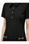 Crepe Scuba Fabric Metal Accessory Pocketed Short Sleeve Buttoned Polo Collar Mini Dress - 3