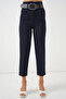 6556 Belted Fabric Trousers - Navy Blue - 3