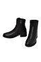 Women's Black Zippered Short Thick Heeled Leather Boots Wf220008Dv - 5