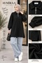 Women's Glittery Polo Collar Black Hijab Tunic - 2