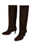 Women's Brown Thin Heeled Leather Boots Wf16000591 - 5