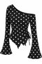 Polka Dot Long Sleeve Asymmetric Collar Draped Side Tie Blouse Top - 3
