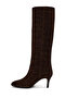 Women's Brown Thin Heeled Leather Boots Wf16000591 - 3