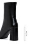 Women's Black Zippered Thick Heeled Leather Boots Af200001Dv - 4