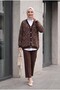 Leopard Pattern Buttoned Oversize Bearded Knitwear Cardigan - Dark Brown - 6