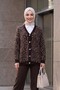 Leopard Pattern Buttoned Oversize Bearded Knitwear Cardigan - Dark Brown - 4