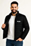 Men's Micro Water Repellent Quilted B Printed Lined Zippered Bomber Jacket - Black