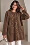 Floral Embroidery Detailed Plush Textured Long Cardigan