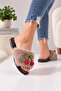 Cerise Cherry Detailed Plush Women's House Slippers Soft Sole Gift Dowry House Slippers Stc1363 - 2