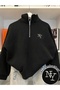 Unisex Black Ny Printed Half Zipper High Collar Sweatshirt Printed Premium Oversize T-Shirt