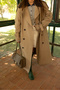Velvet Collared Long Trench Coat with Epaulettes - 2