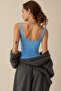 Baby Blue Gathered Detailed Strappy Bustier Blouse - 4