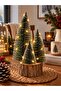 Led Illuminated 4-Piece Artificial Pine Tree with Wooden Log Stand Christmas Decoration Table Ornament New Year's Gift