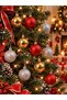 New Year Special 12 Pieces Christmas Pine Tree Ornaments Balls Yellow Red and Silver Color Christmas Ornament Balls - 2