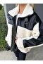 Leather Garnished Teddy Coat - 2