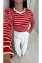 Ginry Red Ecru Striped Sweatshirt