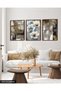 White Flower and Abstract Art 3 Piece Wooden Framed Painting Act