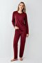 Women's Burgundy Uzunkol Pajama Set, 50% Cotton 50% Modal - 2