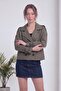 Women's Short Trench Coat Double Breasted Buttoned Long Sleeve Woven Jacket Khaki, Burgundy - 2