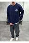 Est Written Crew Neck Navy Blue Sweater - 2