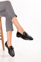 Women's Black Genuine Leather Loafer Shoes Hl.33202 Black