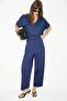 Milane Women's Organic Cotton V-Neck Comfortable Molded High Waist Tracksuit Navy Blue Bottom-Top Set - 2