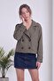 Women's Short Trench Coat Double Breasted Buttoned Long Sleeve Woven Jacket Khaki, Burgundy - 4
