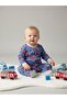 Patterned cotton romper with baby hat and booties - 5