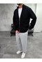 Collar Zippered Reverse Knit Black Knitwear Cardigan - 3