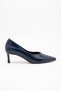 Women's Kitten Heeled Shoes with Sewing Detail in Navy Blue for Daily Wear - 3