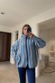 Premium Striped Zippered Fleece Cardigan - Dark Blue - 4