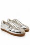 Leao Women's Silver Shiny Patent Leather White Striped Low Sole Lace-Up Casual Sports Sneaker Shoes - 3