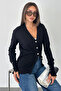 Women's Gold Button Detailed V-Neck Knitwear Cardigan