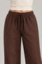 Women's Linen Trousers with Elastic Waist, Lace-Up, Wide Legs, Side Pockets, Bitter Brown - 8