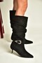 Z726105702 Black Suede Thin Heeled Gathered Women's Boots - 2