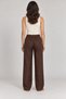 Women's Linen Trousers with Elastic Waist, Lace-Up, Wide Legs, Side Pockets, Bitter Brown - 6