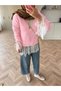 Women's Premium Lace Detailed V-Neck Knitwear Cardigan - Pink - 4