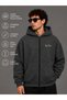 Men's Anthracite Winter Hooded Zippered Sweatshirt Jacket with Fleece Inside