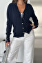 Women's Gold Button Detailed V-Neck Knitwear Cardigan - 2