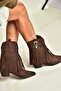 Z726104202 Brown Suede Thick Low Heeled Tasseled Cowboy Model Women's Boots - 4