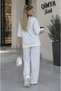 Buketli̇ Women's Three-Quarter Sleeve Boat Neck Piping Detailed Sweatshirt and Elasticated Loose Trousers Set Two-Piece Ta - 8