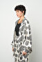 Women's Floral Patterned Black - White Oversized Kimono - 2