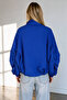Blue Stand Collar Buttoned Raincoat with Drawstring Sleeves - 3