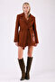 Red Brown Leather Garnished Cashmere Coat - 2