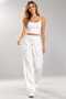 White Double Fabric Trousers with Pockets, Elastic Waist, Rope Detail, Length 90 cm - 2