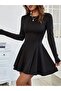 The Elegance of Flared Cut - Women's Long Sleeve Crew Neck Mini Dress