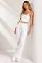 White Double Fabric Trousers with Pockets, Elastic Waist, Rope Detail, Length 90 cm - 6