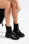 Women's Black Patent Leather Knitwear Ankle Detailed Non-Slip Sole Boots - 3
