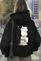 Unisex Men's Women's Harajuku Japanese Written Cat Design Cotton Oversize Hooded Sweatshirt Black